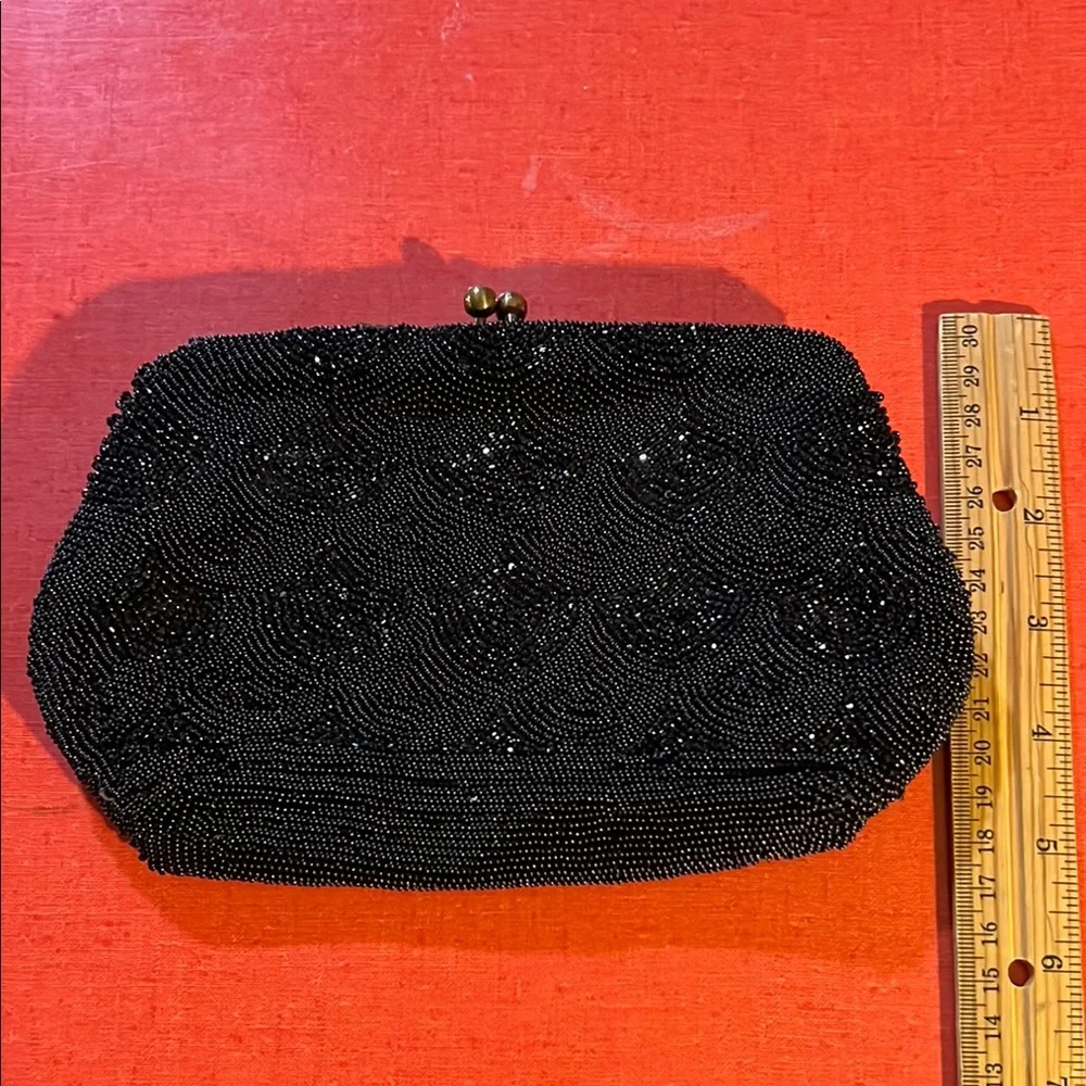 Vintage Walborg Black Beaded Clutch Hand Made in Belgium Evening Purse